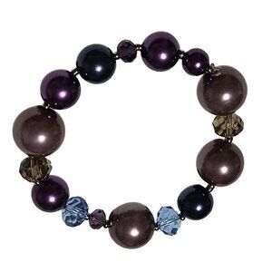 Elegant Retro Beaded Stretch Bracelet Purple Blue Brown Beads Jewelry Women